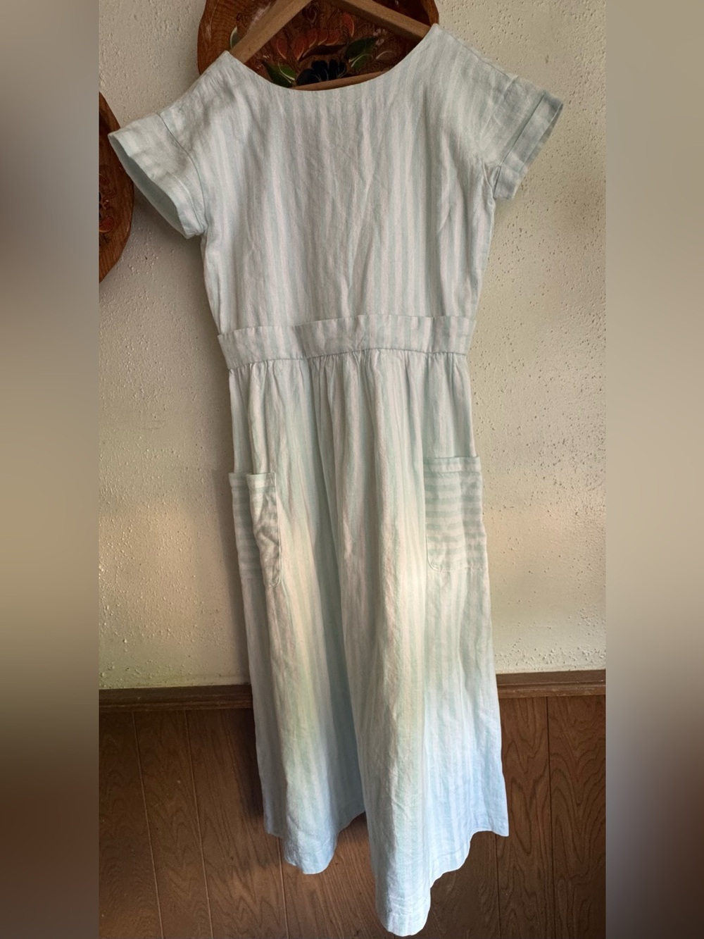 Hope & Henry Stripe Linen Organic Cotton Blend Dress with Patch Pockets Size 4